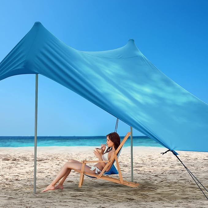 GREEN PARTY Beach Tent Canopy 7×7 FT Sun Shelter Outdoor Tent UPF50+ Protable Family Tent with 4 Sandbag Anchors 2 Pole Pop Up Outdoor Shelter for Beach Camping Fishing Backyard and Picnics