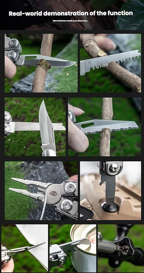Multitool 12-in-1 Full-Size Lightweight EDC Multi-Purpose Pliers Nylon Bag Tactical Gear Camping Knives &amp Tools Gift Ideas for Men Gifts for Hunters Men who have Everything (Silver)