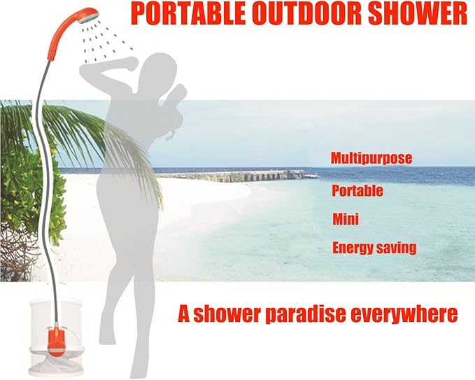 OrangePortable Outdoor ShowerHandheld Shower HeadSmall and LightEasy to CarrySimple to UseSuitable for Outdoor Camping ShowerPet WashingCleaning Basket