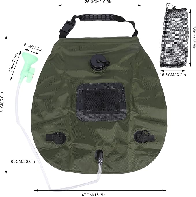 Keenso Solar Shower Bag 20L Large Capacity Camping Shower Bag with Adjustable Waterflow Head and Detachable Hose for Outdoor Camping Beach Swimming