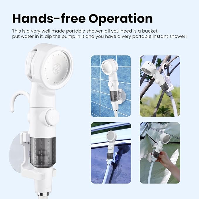 Portable Camping Shower Outdoor Camp Shower PumpUpgrade Rechargeable Electric Shower Pump with Intelligent Digital Display Multiple Spray Modes for Camping Hiking TravelingRV