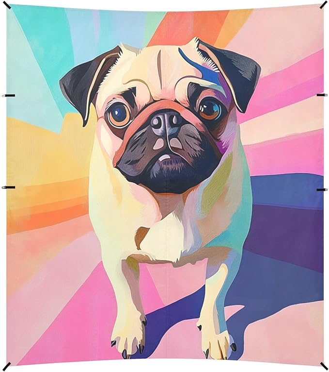 ALAZA Colored Pug Pets Cute Pastel Beach Tent Sun Shelter Portable Canopy Sunshade for Outdoor Camping Picnics Backyard Fun 10x9 ft