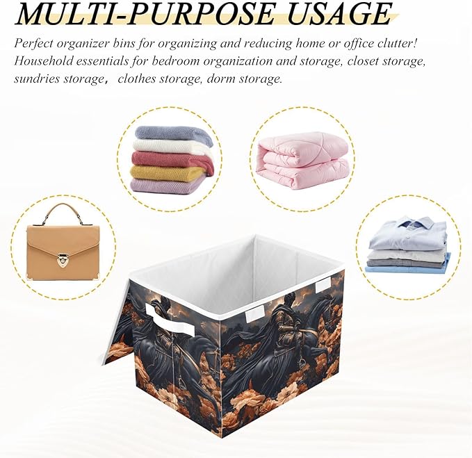 Storage Cube with Lid Floral Knight Print 16.5×12.6×11.8 IN Collapsible Large Capacity Foldable Storage Basket Bin Organizer
