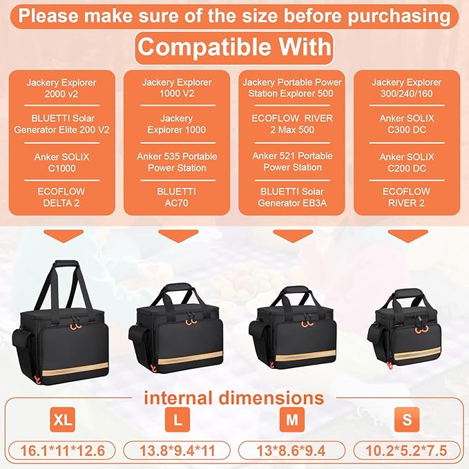 Portable Station Bag Compatible with Jackery Explorer 2000 v2 with Plenty of Room for Accessories Waterproof and Non-slip Bottom and Abrasion-resistant Nylon Fabric