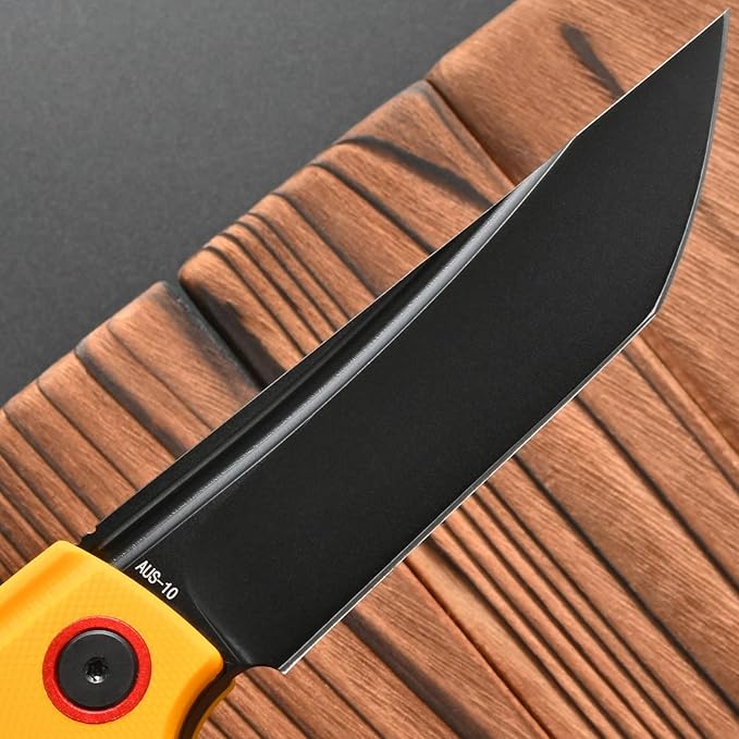 FF15 Folding Pocket Knife AUS-10 Steel Blade G10 Handle EDC Tool Knife Pocket Clip for Men Women Outdoor Camping Hunting Survival(Yellow)