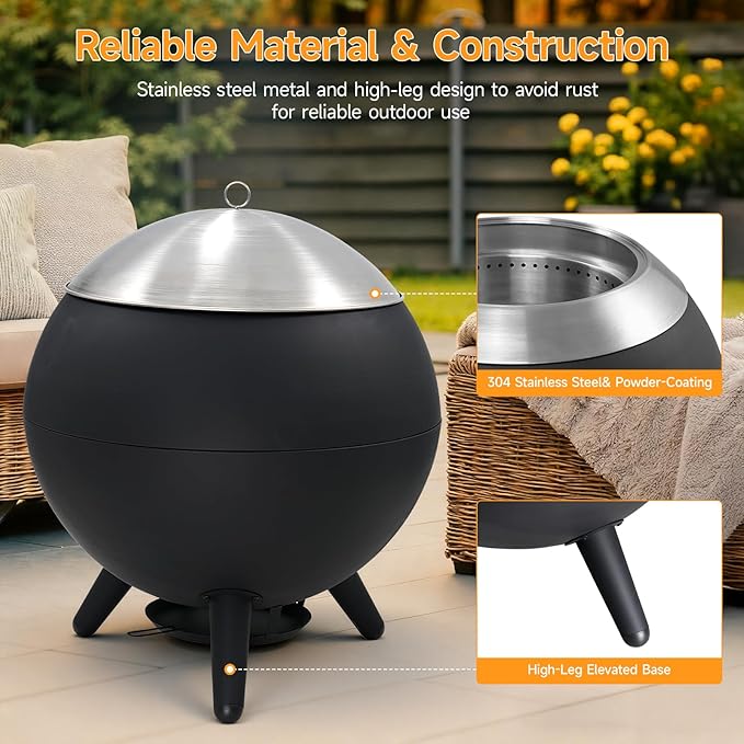 26 Inch Smokeless Firepit Outdoor Smokeless Fire Pit with Grill Waterproof Lid and Bag 2 in 1 Fire Pits for Outside Wood Burning Stainless Steel Potable Fire Pit for Bonfire Camping Picnic