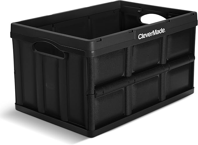 CleverMade Collapsible Storage Bins - Obsidian 3 Pack 46L - Stackable Containers Heavy Duty Capacity Folding Crates - Space-Saving for Home