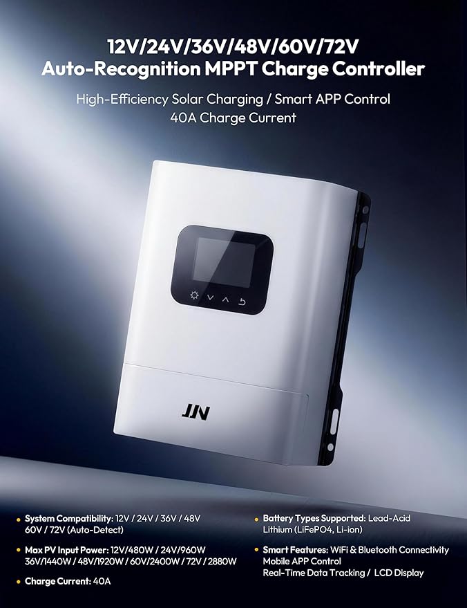 MPPT Solar Charge Controller 60A 12V/24V/36V/48V/60V/72V99.5% Efficiency LiFePO4 AGM Compatible with OLED Display &amp WiFi Remote Monitoring