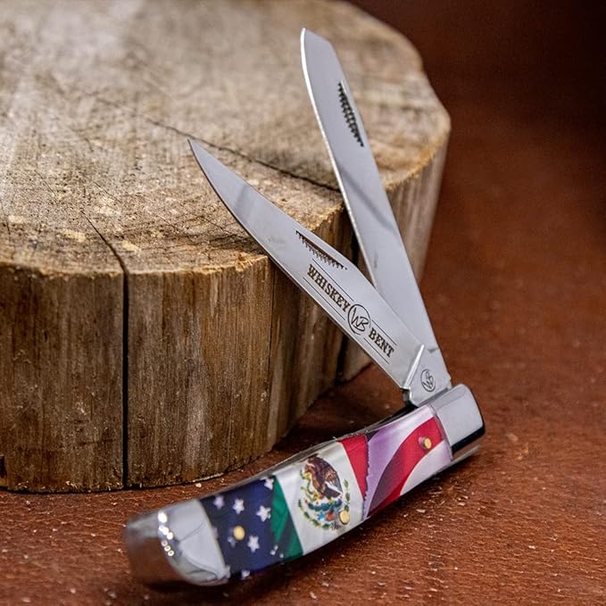 WHISKEY BENT HAT CO. Traditional Trapper Folding Pocket Knife 4.125 Closed Length 440C Stainless Steel Blades (Heritage)