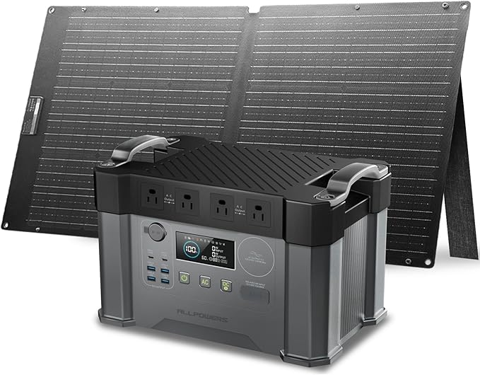 ALLPOWERS S2000 Pro Solar Generator with SE100 Panel Included 2400W MPPT Portable Power Station with Foldable Solar Panel 100W Solar Backup Power for Van House Outdoor Camping