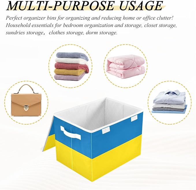 Ukraine Flag Blue Yellow Ukrainian National Storage Containers with Lids Stackable Basement Storage Containers for