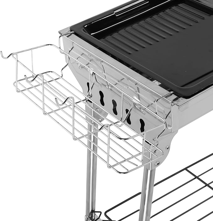 LEADZM Stainless Steel Barbecue Grill BBQ Charcoal Foldable &amp Portable Grill Great for Outdoor Cooking Camping Hiking Picnics Tailgating Silver 39.3×12.2×27.9