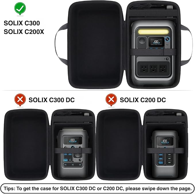 co2CREA Hard Travel Case Compatible with Anker SOLIX C300 / C200X Portable Power Station Outdoor 288Wh LiFePO4 Battery 300W Solar Generator