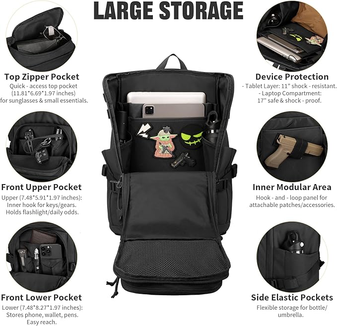 45L Tactical Backpack Military Molle Backpack with 17 Laptop Compartment Survival Large Hiking Travel Rucksack for Outdoors