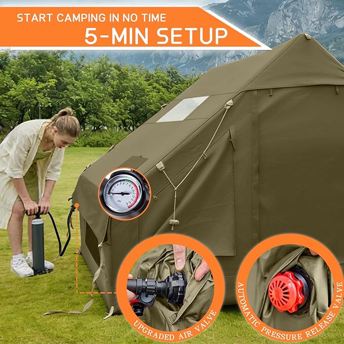 Inflatable Tents for CampingEasy Blow Up Tent with Hand Pump4 Seasons Waterproof Air Inflatable Camping Tent House for Family Weekend Camping