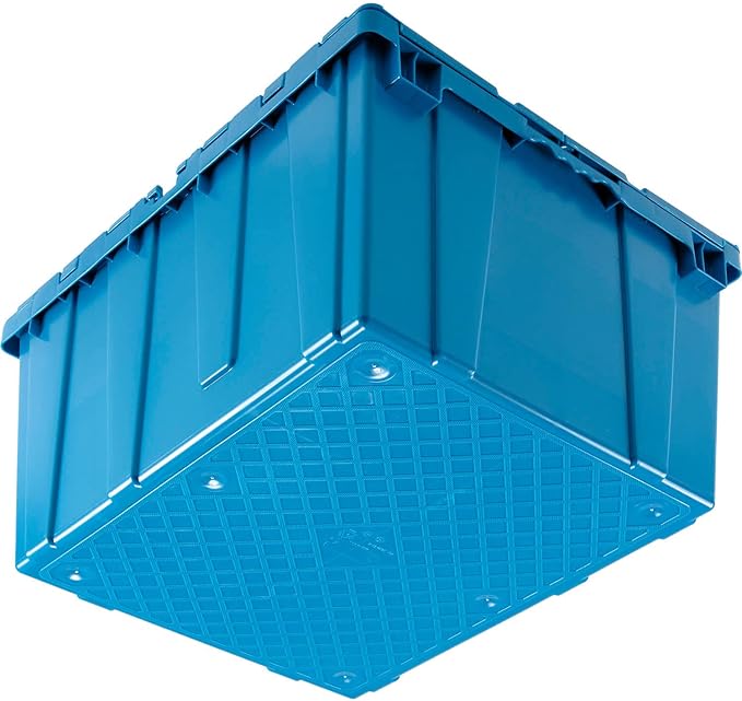 Global Industrial Plastic Distribution Container With Hinged Lid 2.4 Cu. Ft Capacity 50 Lbs. Capacity Nestable &amp Stackable 23-3/4x19-1/4x12-1/2 Blue