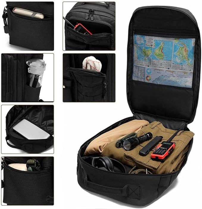 EUNOGO Hunting Backpack Camo Hunting Backpacks &amp duffle Bags Water resistant for Camping Hiking-30L(Black)