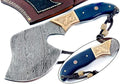 Dessi Handmade Damascus Steel Axe Hatchet Blue Micarta Handle Brass Eagle Engraving Leather Sheath Camping Bushcraft EDC Tomahawk Gift Men SM46