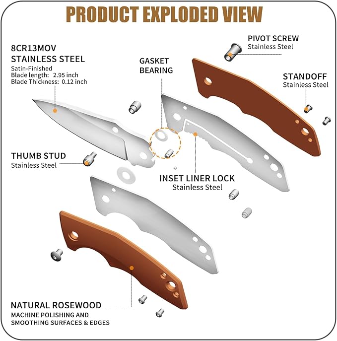 Vickay Pocket Knife Folding Knife 2.75 8Cr13MoV Steel Blade Wood Handle EDC Knife for Men &amp Women Outdoor Camping Tactical Hunting Hiking Survival - Father’s Day Gift