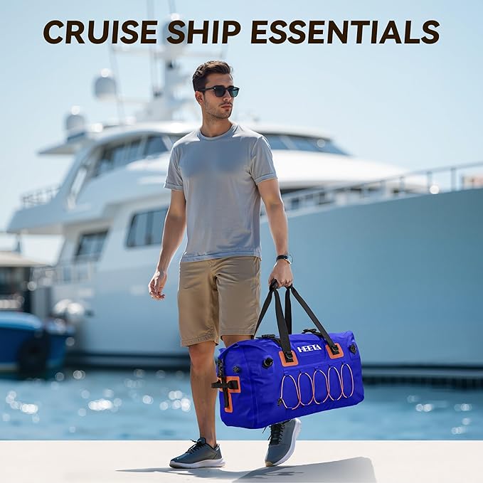 HEETA Waterproof Duffel Bag Motorcycle Dry Bag Backpack 60L/80L Extra Large Rolltop Travel Duffle Bags with Straps &amp Handles for Kayaking Rafting Boating Canoeing Camping Gym Beach Cruise Ship