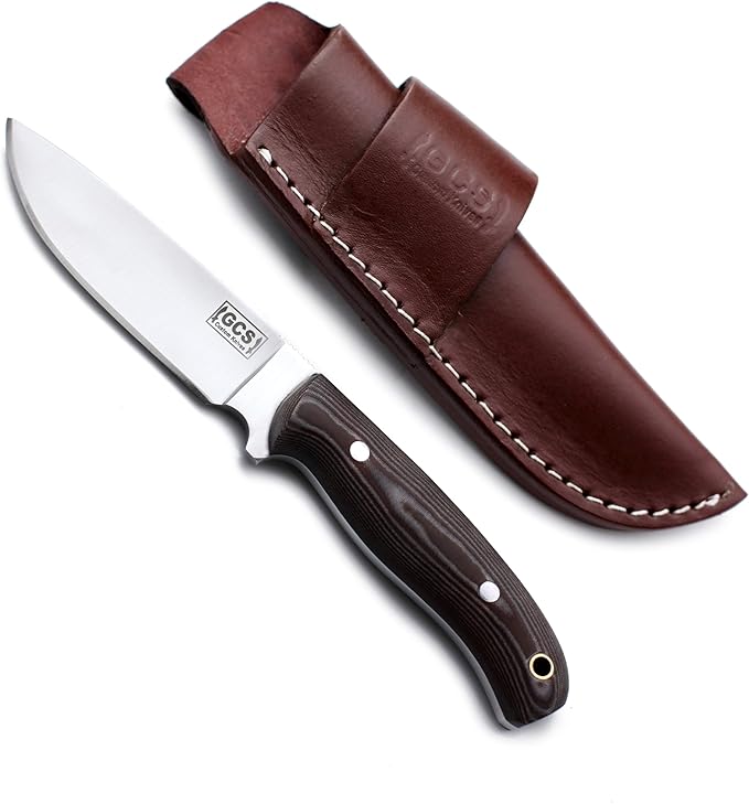 GCS Handmade D2 Steel Hunting Knife with Brown And White Micarta Handle Full Tang Blade and Leather Sheath for Hunting Hunting Camping Survival EDC-GCS 941