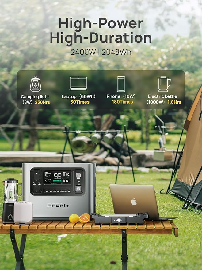 AFERIY P210 2400W Portable Power Station with 200W Solar Panel 2048Wh LiFePO4 Battery Backup with AC &amp Solar Charging Quiet Generator for Home Use Outdoor Camping RV Emergency Power Supply