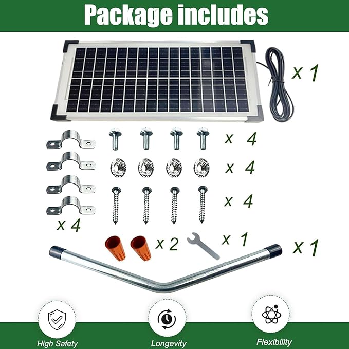 FM123 10 Watt Solar Panels Kit for Mighty Mule GTO PRO Automatic Gate Openers12v Portable Solar Panel Battery Charger Replace FM350 MM260 MM560 FM200 FM350 FM500 FM502 FM700 MM571W MM271 MM360