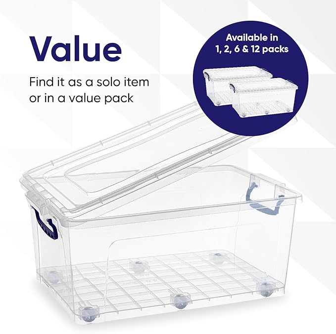 Superio Storage Containers With Wheels (3 Pack) Stackable Large Storage Containers With Lids Durable Latches (32 Qt)