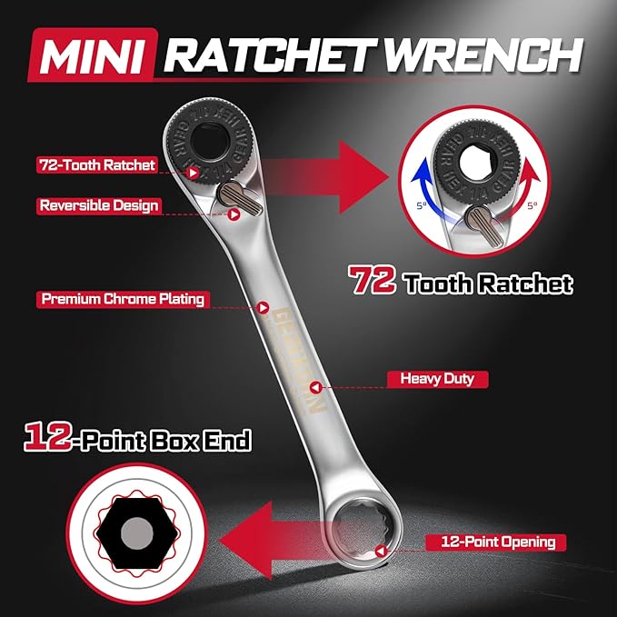 Geinxurn 59Pcs 2-in-1 Dual End T-Handle Ratchet Wrench Set 72-Tooth 1/4 Reversible Ratchet with Bit Holder Socket Adapter and 1” Impact Screwdriver Bits (Phillips/Torx/Hex) in Coded Base for Repair