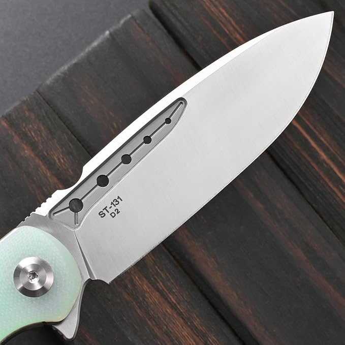 Sitivien ST131 Folding KnifeD2 Blade G10 Handle EDC Tool Knife with Liner Lock for Outdoor Camping Hiking Fishing(Jade)