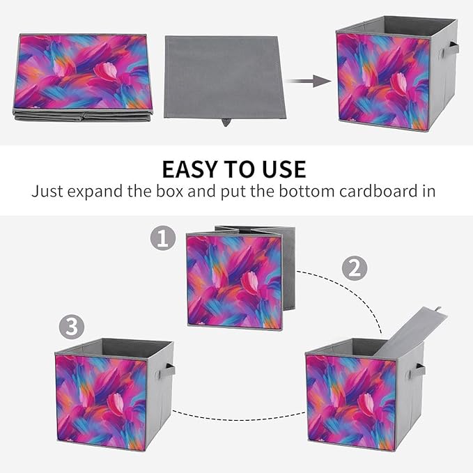 Practical Folding Storage Bins Purple Rainbow Sturdy Container for Wardrobe Kitchen Simplistic Storage Solution