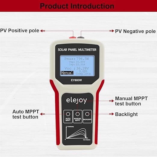 Upgrade 800W Solar Panel Portatil Smart Tester Auto/Manual MPPT Photovoltaic Panel Multimeter Testing Power Meter Tool with LCD Display Backlight for PV