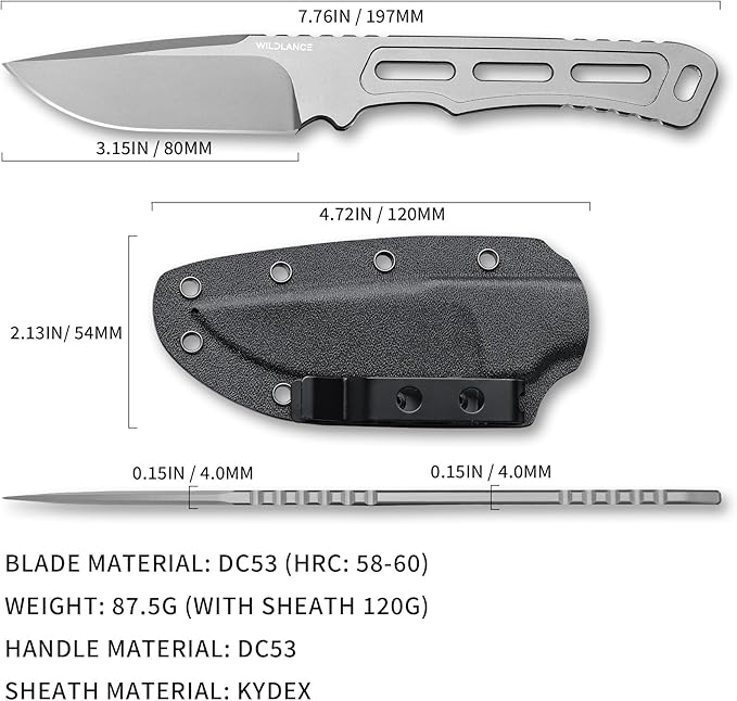 EDC Fixed Blade Knife with Sheath Camping Knife Fixed Blade 3.15 Outdoor Survival Blade Full Tang Hunting Knives for Men Women BS-01
