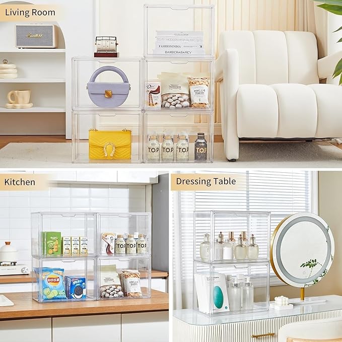 ZLLZUU Clear Storage Bins with Lids 5 Pack Acrylic Display Case with Magnetic Door for Cosmetic Collectibles Large Figures Models Stackable Acrylic Storage Box for Home Office Living Room Dorm