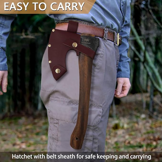 14.6 Hatchet Camping Hatchet with Leather Sheath Bushcraft Axe with 1065 Carbon Steel &amp Beech Handle Survival Axe for Wood Splitting and Chopping - Perfect for Gardening and Outdoor