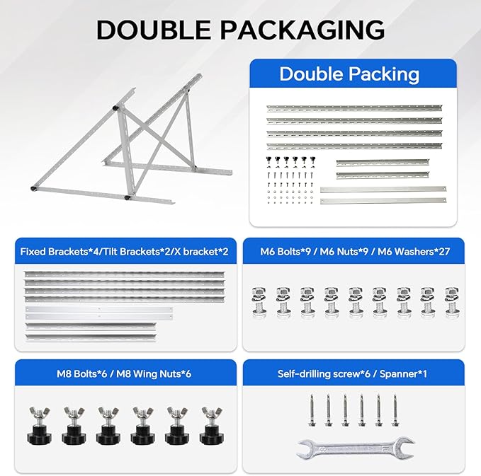 45 Inch 4 Sets Solar Panel Mounting Brackets Kit 0-90 Adjustable Solar Panel Tilt Mount Brackets for 100-400W Panels Windproof for RoofRVGround Boat and Off-Grid . (4Sets Upgrade)