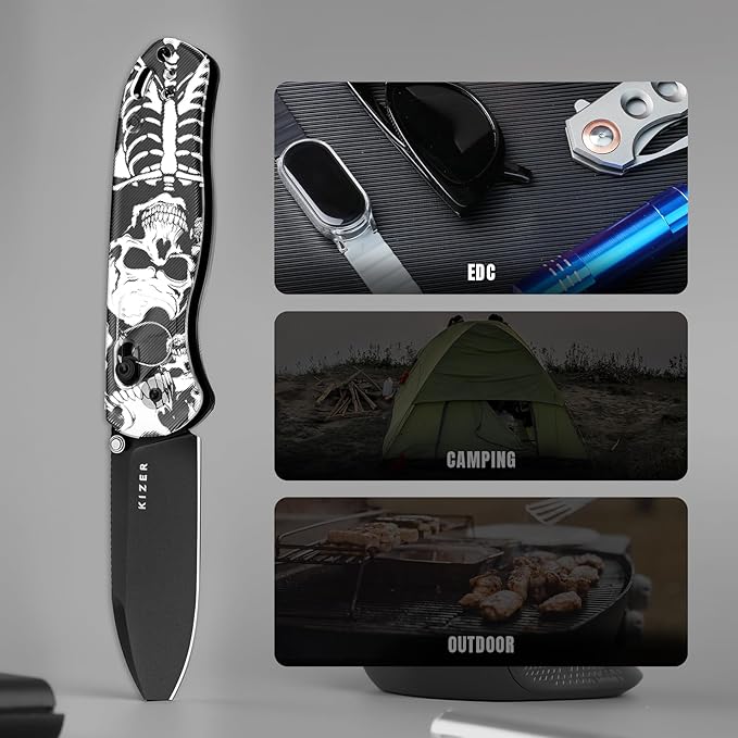 Kizer Drop Bear EDC Pocket Knife 2.97” Nitro-V Blade Acrylic Handle Folding Knife with Thumb Stud Opener Clutch Lock EDC Knives for Men Women Gift V3619A12