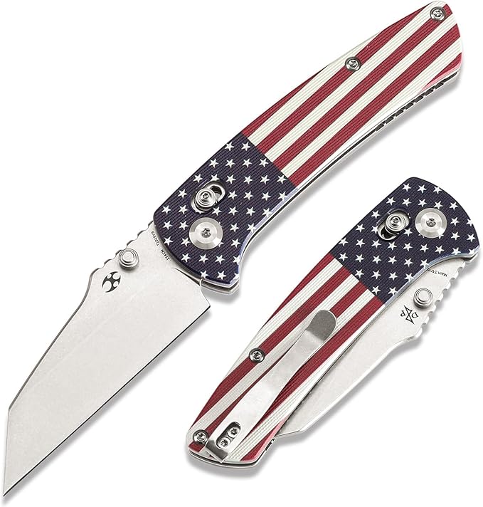 KANSEPT Main Street Pocket Folding Knife 3.36 Inch 154CM Sharp Steel Blade American Flag G10 Handle with Axis Lock and Thumb Stud Perfect Clip for Camping Hiking Fishing Gift Everyday Carry T1015v9