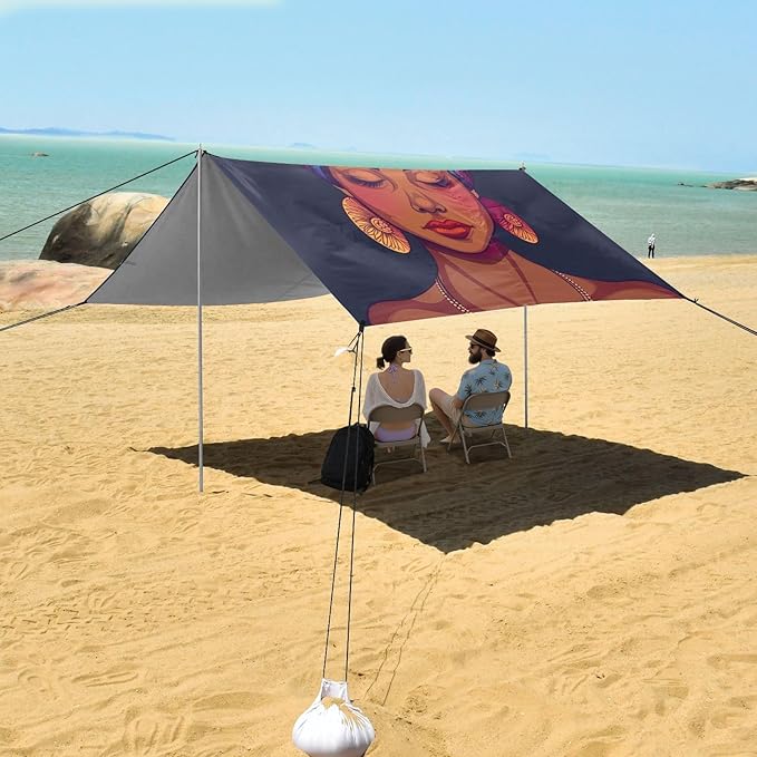 ALAZA Beautiful African Woman Portrait Beach Tent Sun Shelter Portable Canopy Sunshade for Outdoor Camping Picnics Backyard Fun 10x9 ft