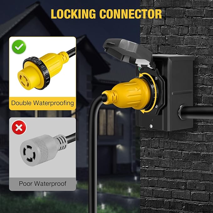 20FT 30 Amp Generator Cord with Pre-Drilled Power Inlet BoxHeavy Duty Generator Power Cord 4 Prong125/250VNEMAL14-30P/14-30RWaterproofETL ListedHome/RV Power Supply
