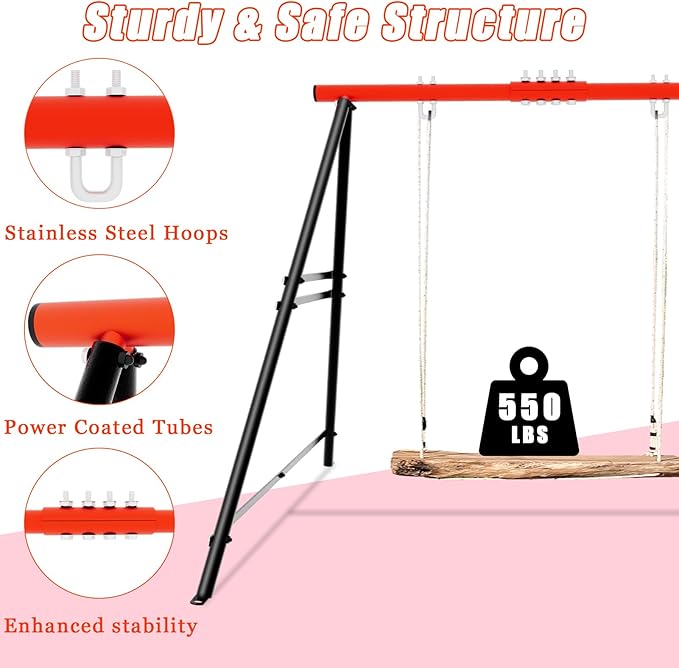 A-Frame Swing Stand - 550lbs Weight Capacity for Yoga Hammock Saucer Baby Porch Swing (NOT Included) - Red