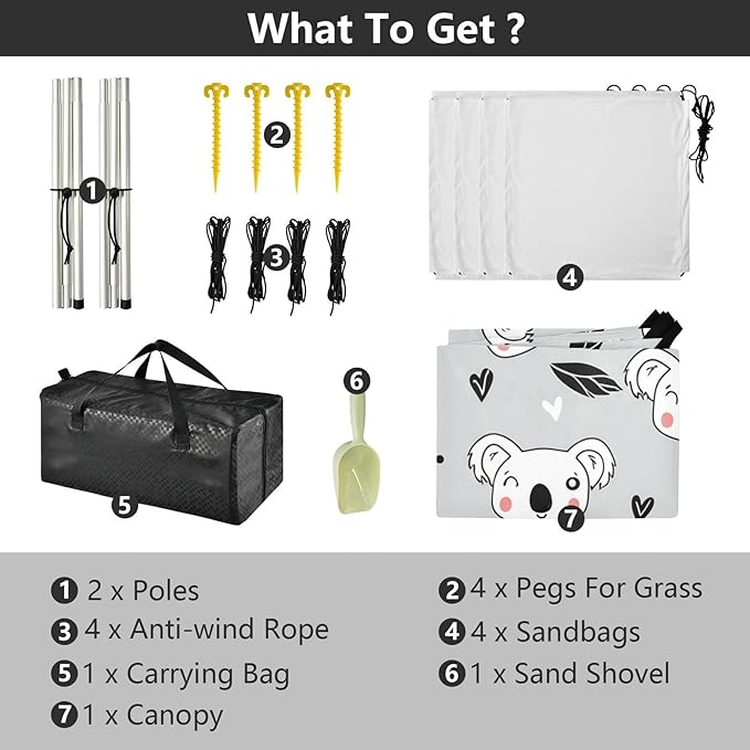 Beach Canopy with Windproof Ropes &amp Sandbags Beach Tent Sun Shade Sun Shelter for Camping Trips Fishing Backyard Fun or Picnics Koalas