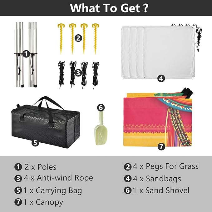 Mexican Style Cinco De Mayo Necklaces Foldable Beach Canopy UPF50 Lightweight Shade Sun Shelter with Sand Pockets for Backyard and Camping