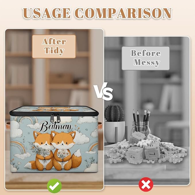 Storage-Bins with Lids Handle Customized Stackable-Storage-Bin for Kids-Boys-Girls-Toys Cube Collapsibl Basket Fox Floral