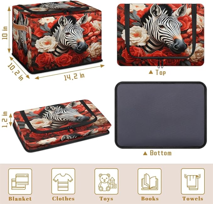 2Pcs Clothing Storage Bins with Zipper Lid Animal Zebra Storage Baskets for Organizing Foldable Storage Baskets for Closet Frame Storage Box with Reinforced Handles