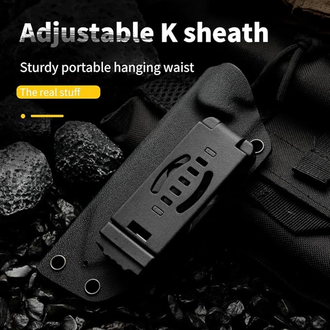 HUANG FU D2 Steel Hunting Knife 10.23 Inches Fixed Blade with Glass Reinforced Nylon Handle Black