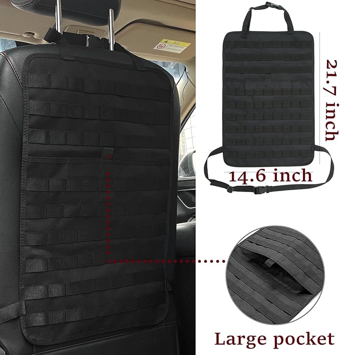 6 Pack Tactical Molle Car Seat Back Organizer - Tactical Vehicle Panel Organizer with 5 Detachable Molle PouchUS Flag Patch and KeychainGreat Trunk Accessories for Man