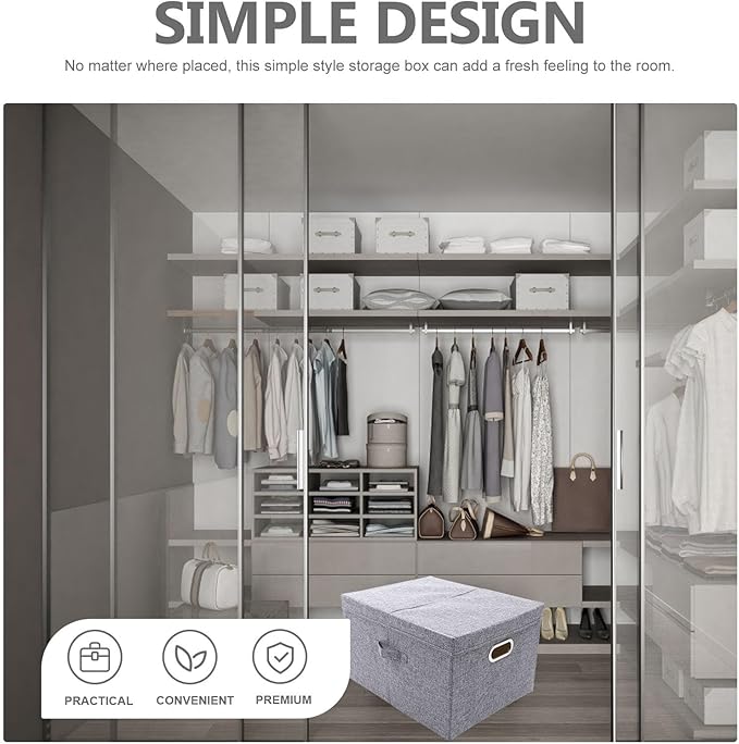 KALLORY Fabric Storage Box with Metal Buckle Large 40x50x30cm Linen Blend Foldable Storage Bin for Household Organization