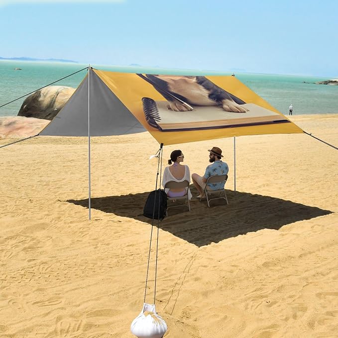 ALAZA Cute Puppy French on Yellow Beach Tent Sun Shelter Portable Canopy Sunshade for Outdoor Camping Picnics Backyard Fun 10x9 ft