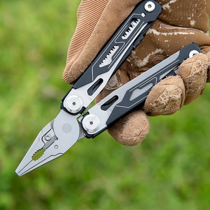 Portable Multitool Pliers Mini Scissors with Clip Knife Folding Stainless Steel Lightweight Tools for Travel Camping Hiking (black+silver 1pcs)